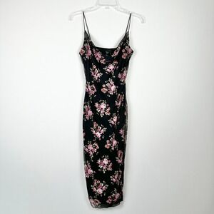 Windsor Romantic Vibe Floral Mesh Midi Dress Women M Black Night Out Dinner Date